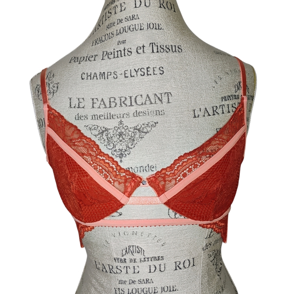 Intimo Colombia Lace‎ Plunge Bra Womens Small Pink Rust Underwire Adjustable